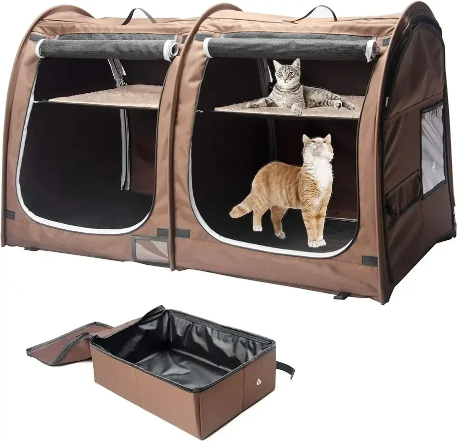 

Mispace Portable Twin Compartment Show House Cat Cage/Condo - Easy to Fold & Carry Kennel - Comfy Puppy Home & Dog Travel Crate