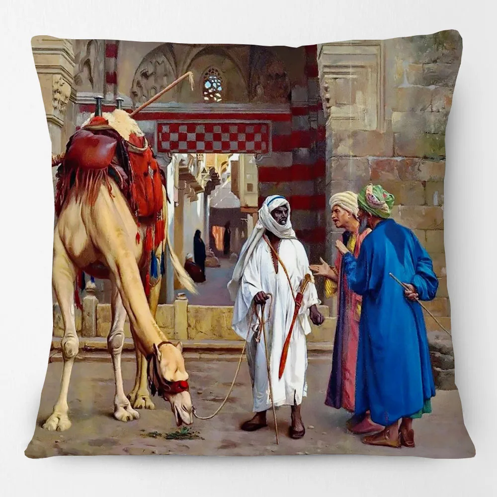 Egyptian Arabian Art Arab Men And The Camel Cushion Cover Islamic Decorative Pillows For Sofa 45X45cm