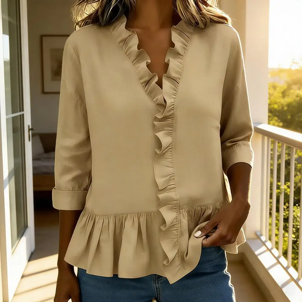 

Everyday Breathable Tops Women’s Shirt with Stand Collar Mid-length Long Sleeve Top Breathable Loose Fit Blouse with for Wear