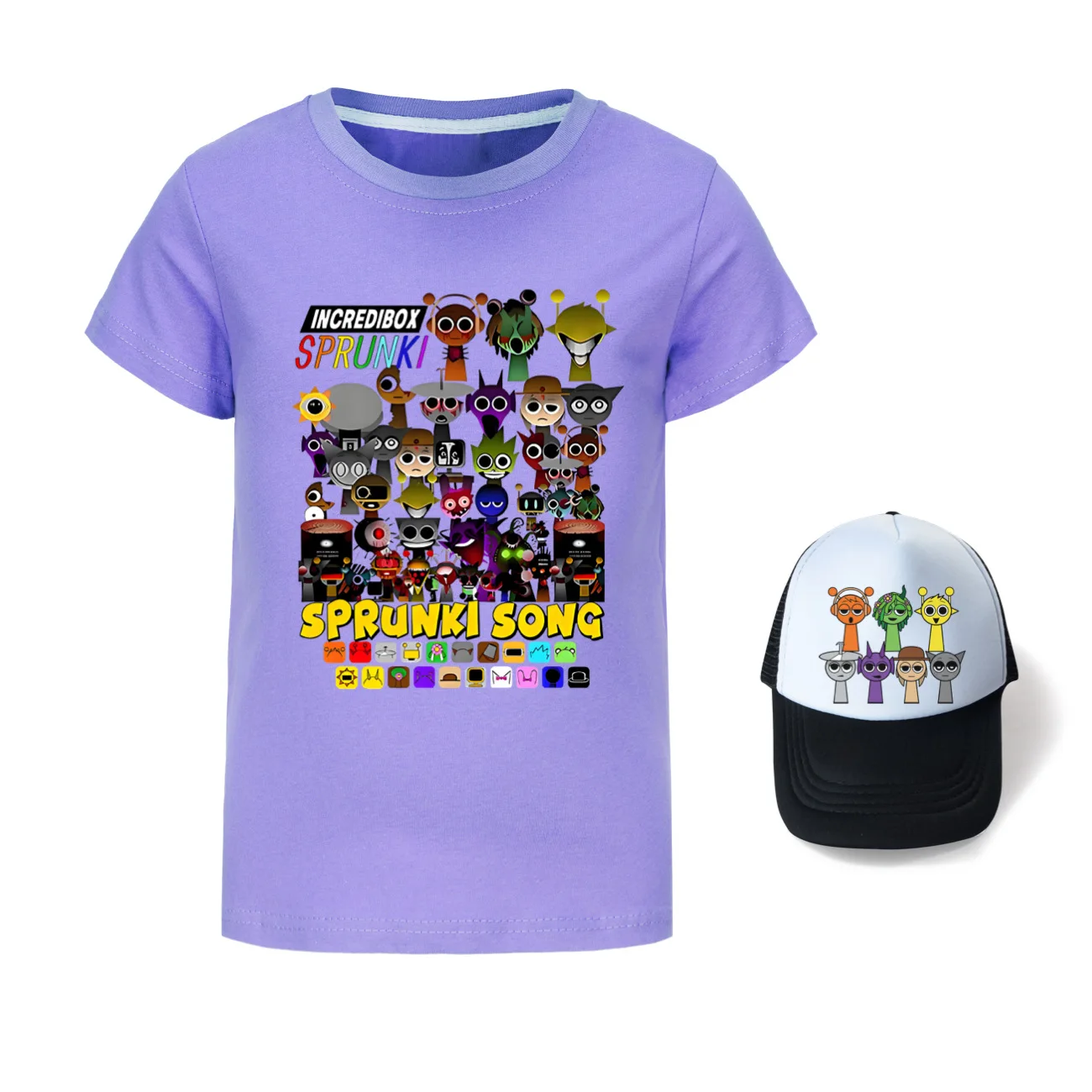 Hot Game Sprunki Camisetas Kids Cartoon Sprunky Kleding Meisjes 2025 Zomer T-shirt Jeugd Jongens Korte Mouw Tops Zonnehoed 2 stuks Pakken