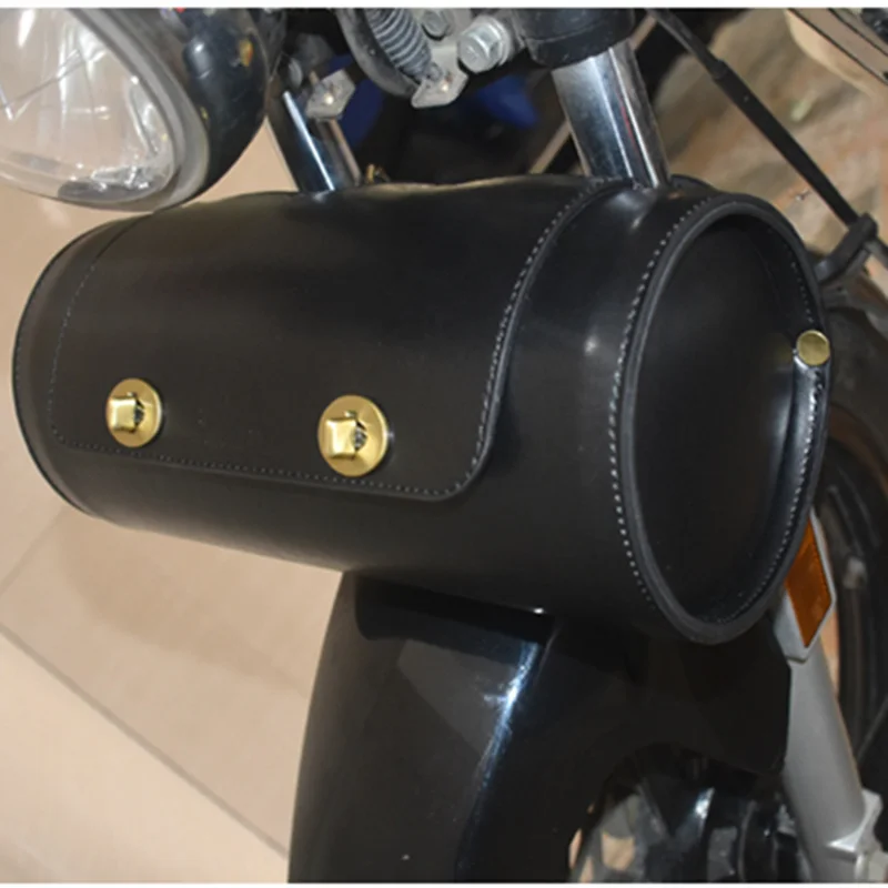 

G121 Bicycle Front Fork Bag Electric Motorcycle Pu Retro Cylinder Storage Bag Vertical Rod Front Tail Bag