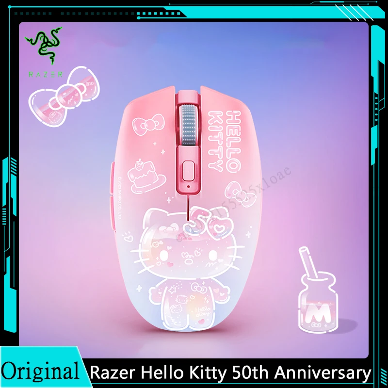 Razer Sanrio Hello Kitty 50th Anniversary Limited Edition Pink Wireless Mouse Dual Modes HyperSpeed 2.4GHz Wireless + Bluetooth