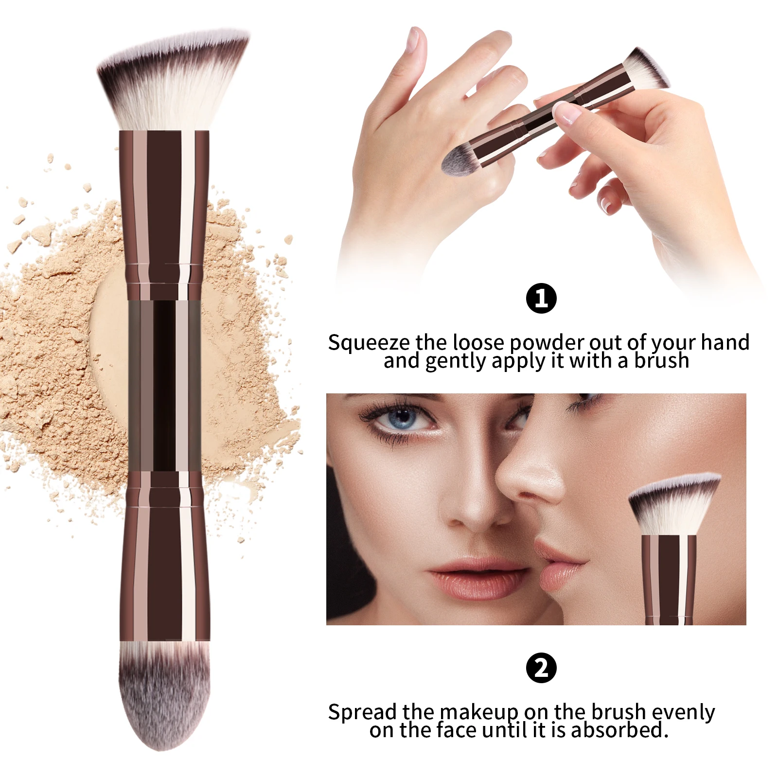 Double‑Ended 2‑in‑1 Makeup Brush Soft Bristles Round Concealer Angled Blush Brush for Foundation Contour Face Cosmetic Tool