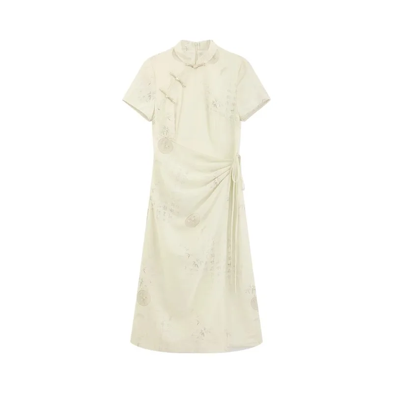 Women Summer Chinese Style Floral Print Cheongsam Dress Elegant High-Waisted Short Sleeve Qipao Petite Fit Retro Oriental Dress - Image 6