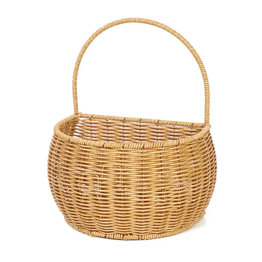 سلة تخزين المطبخ المصنوعة من الروطان المقلد مع مقبض لتزيين المنزل سلال معلقة منسوجة يدويًا منظم أشتات بنية