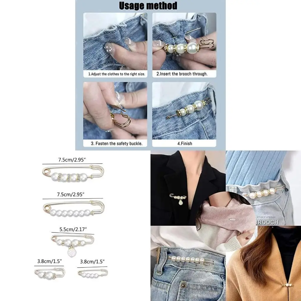 195C 10 Pcs pearls Brooch Waist Pants Extender Safety Pins Clothing Dresses Decoration