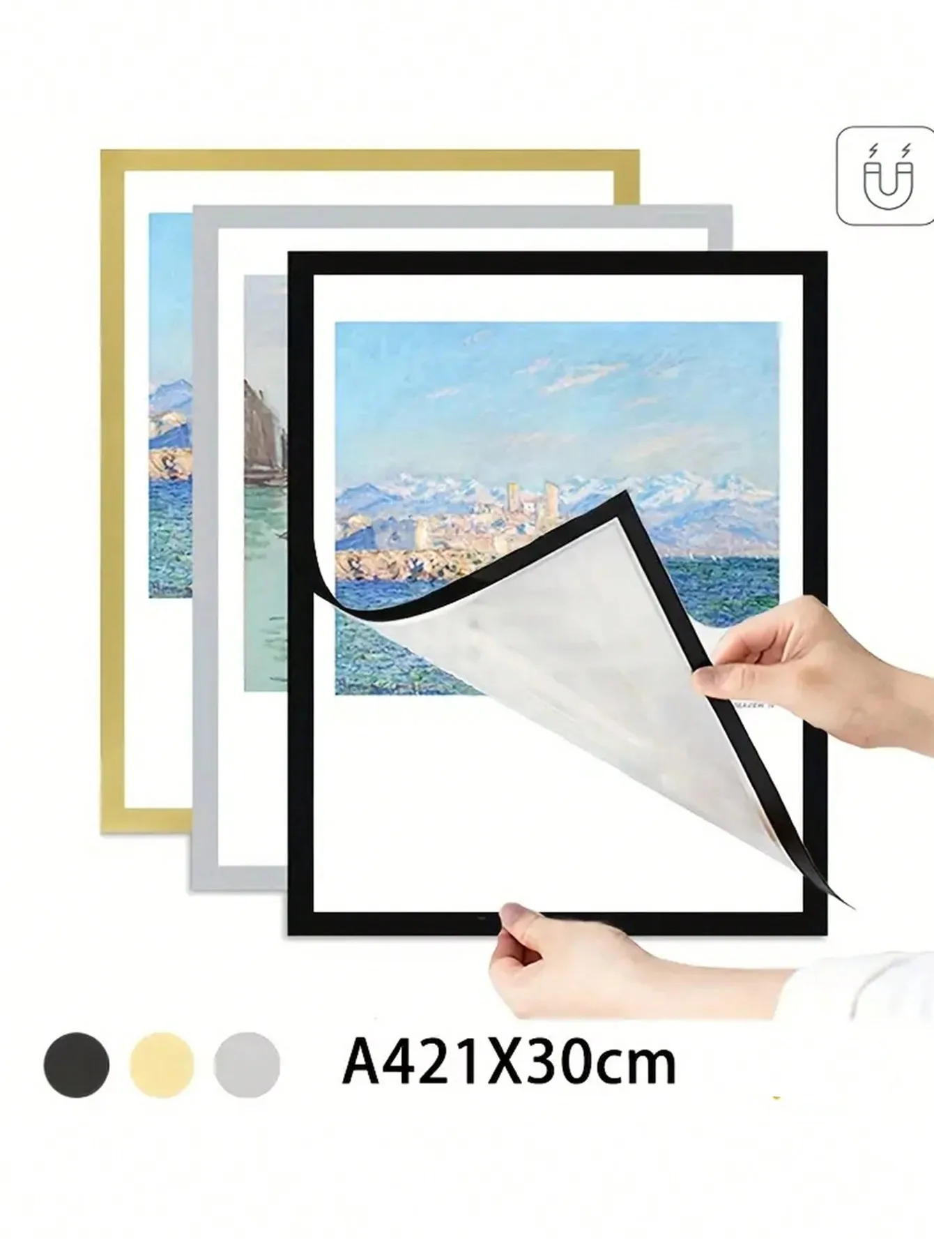 5pcs Magnetic Picture Frame A4 Poster Cover Photo Frame Reusable Golden/Silvery/Black Display Rack Hanger For Wall Decor