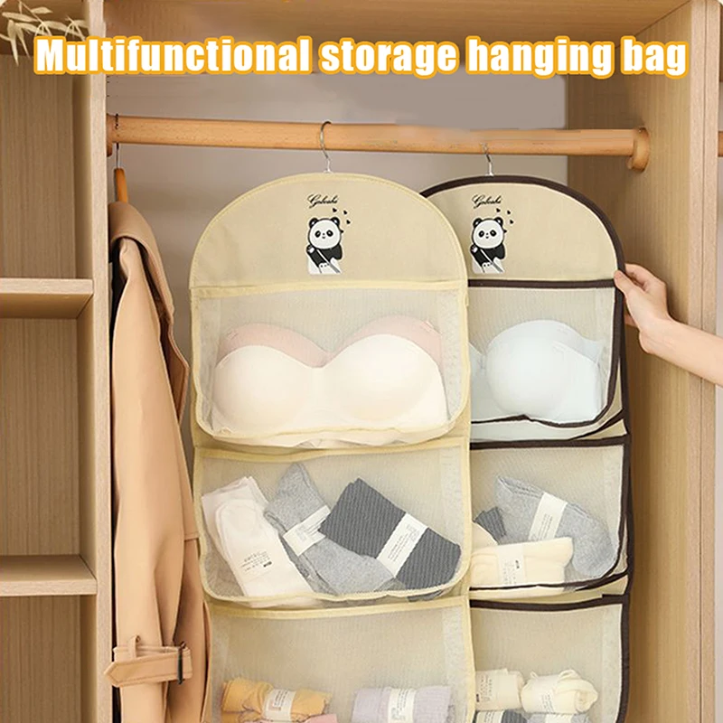 New New 2/3Layer Large Capacity Storage Mesh Bag Underwear Socks Storage Bag Breathable Wardrobe Organizer With Clothes Hanger