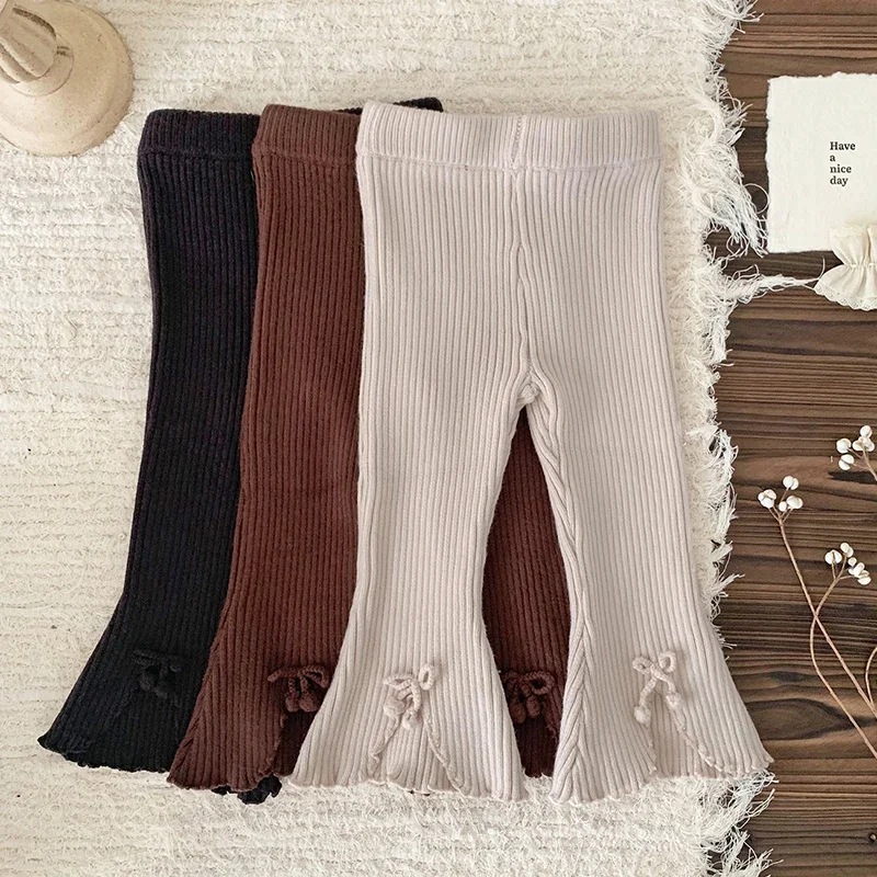 2025 Bebek Örme Pantolon Sonbahar Kış Yeni Şeker renkli kızın Örme Çan Dipleri Rahat Pantolon Tayt Bebek Giyim Kore