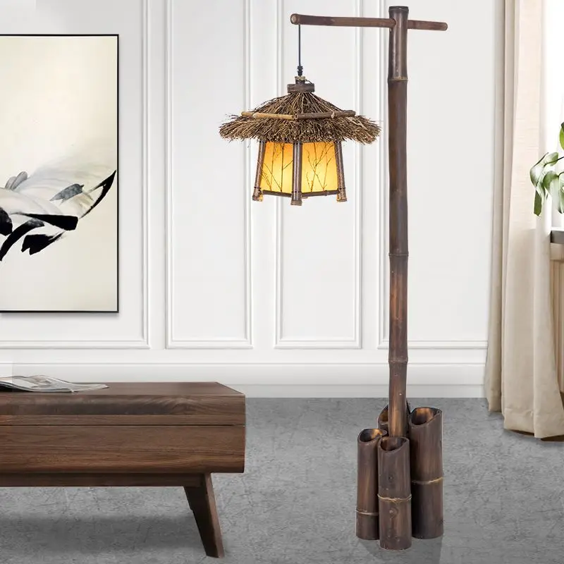 

Retro Chinese Bamboo Woven Rgb Floor Lamp Suitable for Living Room Study Tea Room Zen Floor Lamps Indoor Lighting Luminaires