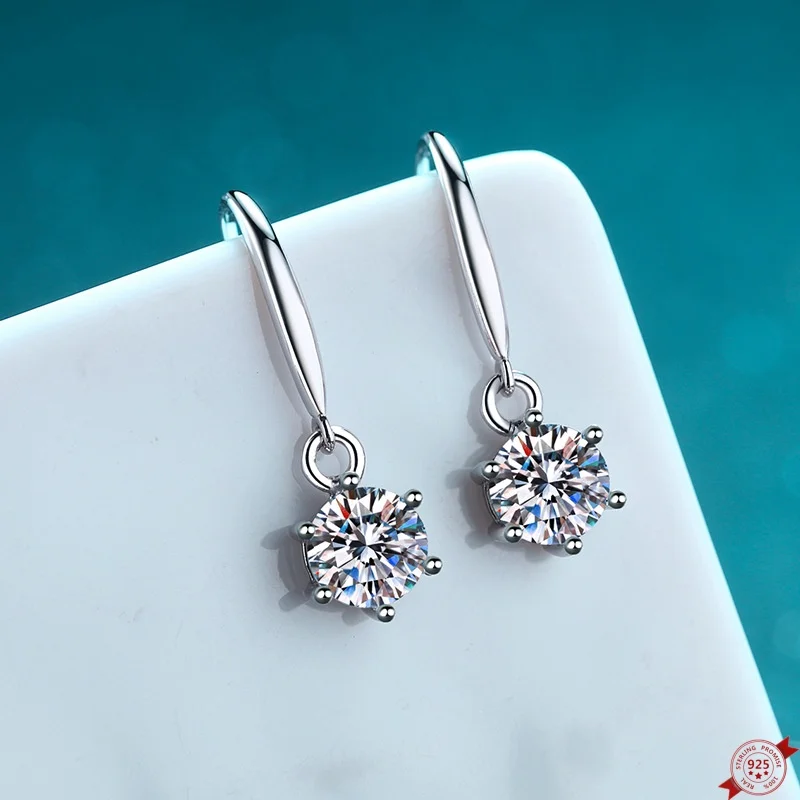 

1.0/2.0ct D Color Moissanite S925 Silver Drop Earrings for Women Plated Pt950 Six Claw Ear Studs Lover Gift Jewelry Wholesale