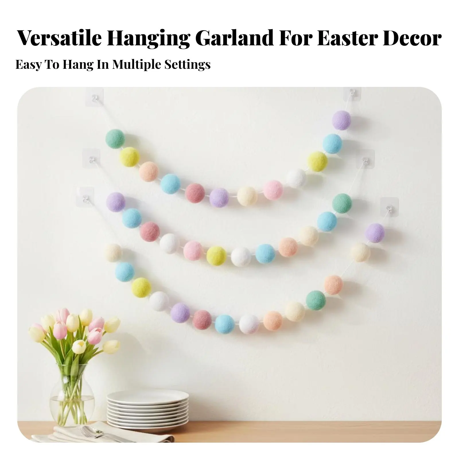 Easter Ornamental Sphere Banner Pastel Hues Colorful Sphere String Textile Sphere Banner Lightweight Party Supplies Long-Lasting