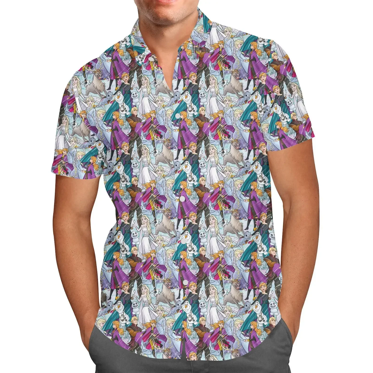 Disney Frozen Inspiration Heren Button Up Korte Mouw Mode Disney Hawaiiaans Shirt Vintage Korte Mouw Shirt