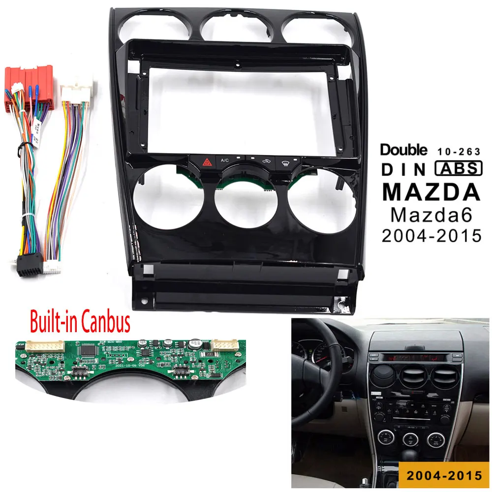 9 Inch Car Radio Fascia Panel Double‑Din Stereo Dash Installation Frame With Canbus Power Cable AC Control Compatible For Mazda