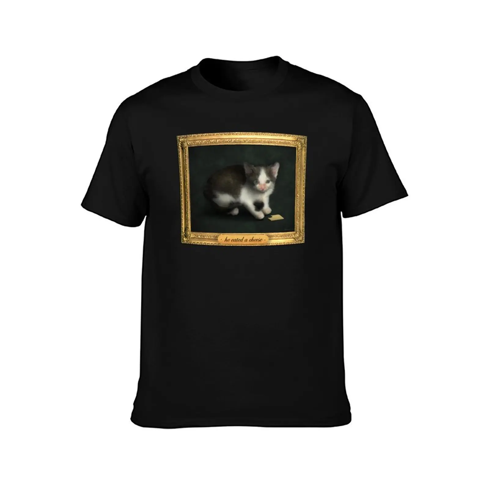 he eated a cheese - cat meme portrait T-Shirt man t shirt graphic T-Shirt