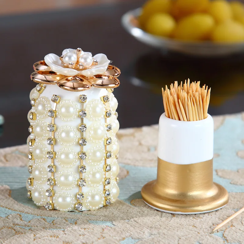 

European Style Toothpick Cartridge Ceramic Toothpick Bottle With Diamond Fashionable Toothpick Box Table Toothpick Jar Household