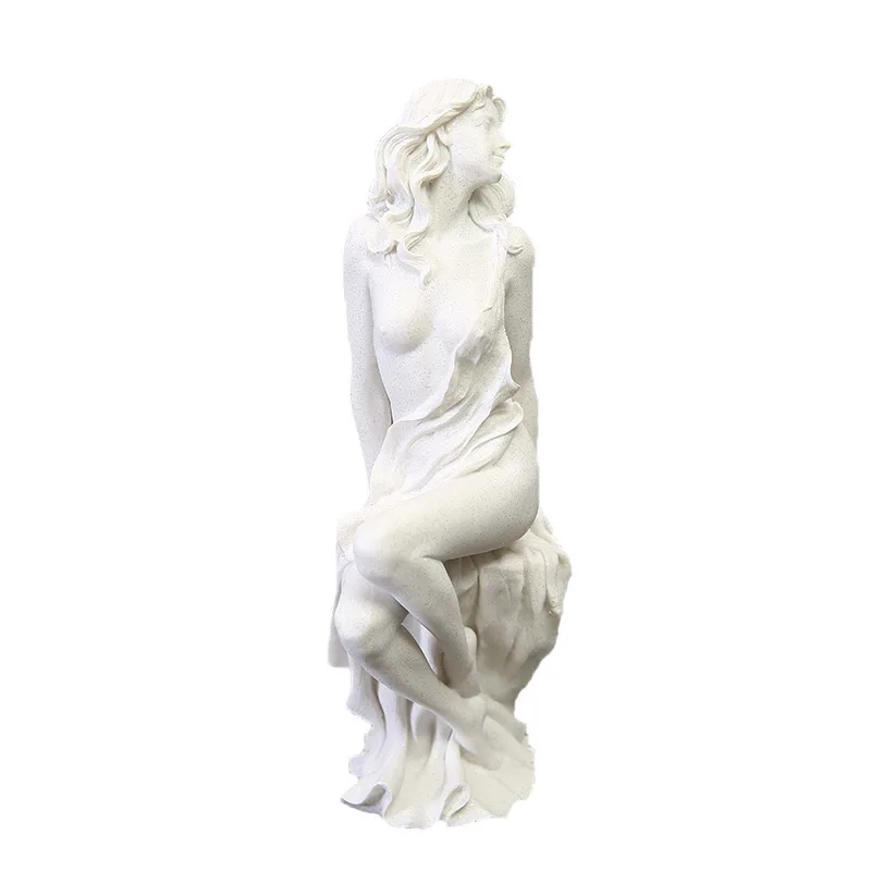 European Style Figure Sitting Beautiful Woman Home Decoration Sandstone Figurine Office Decorate