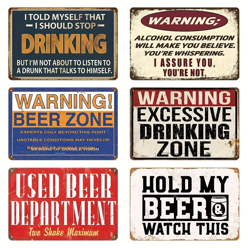 Decorative Sign And Plaque 6pcs Vintage Beer Quote Metal Sign Set (Bar, Pub, Home Brewery, Party Venue, Backyard BBQ), Easy to H