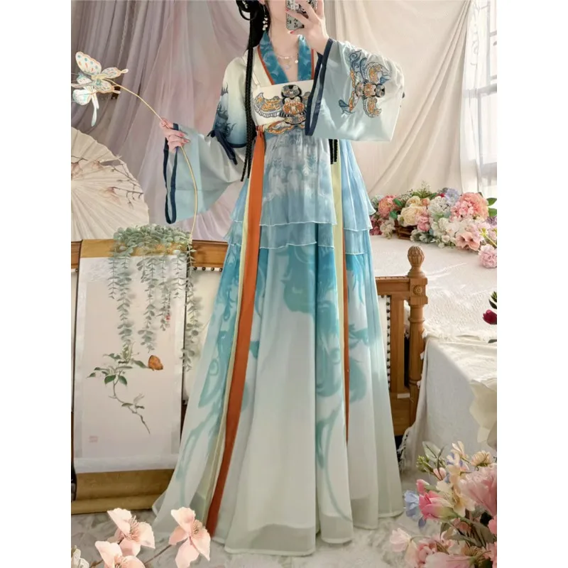 

Traditional Chinese Tang Dynasty Ancient Costume Elegant Embroidery Dress Set