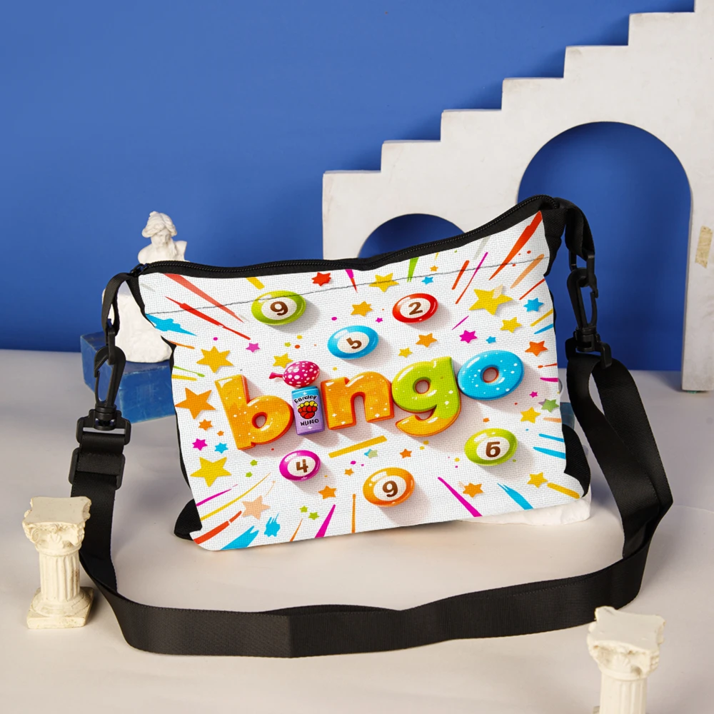 Colorful Bingo Theme Crossbody Bag White With Bright Stars Numbers And Letters Print Shoulder Bags For Casual Outings Parties An