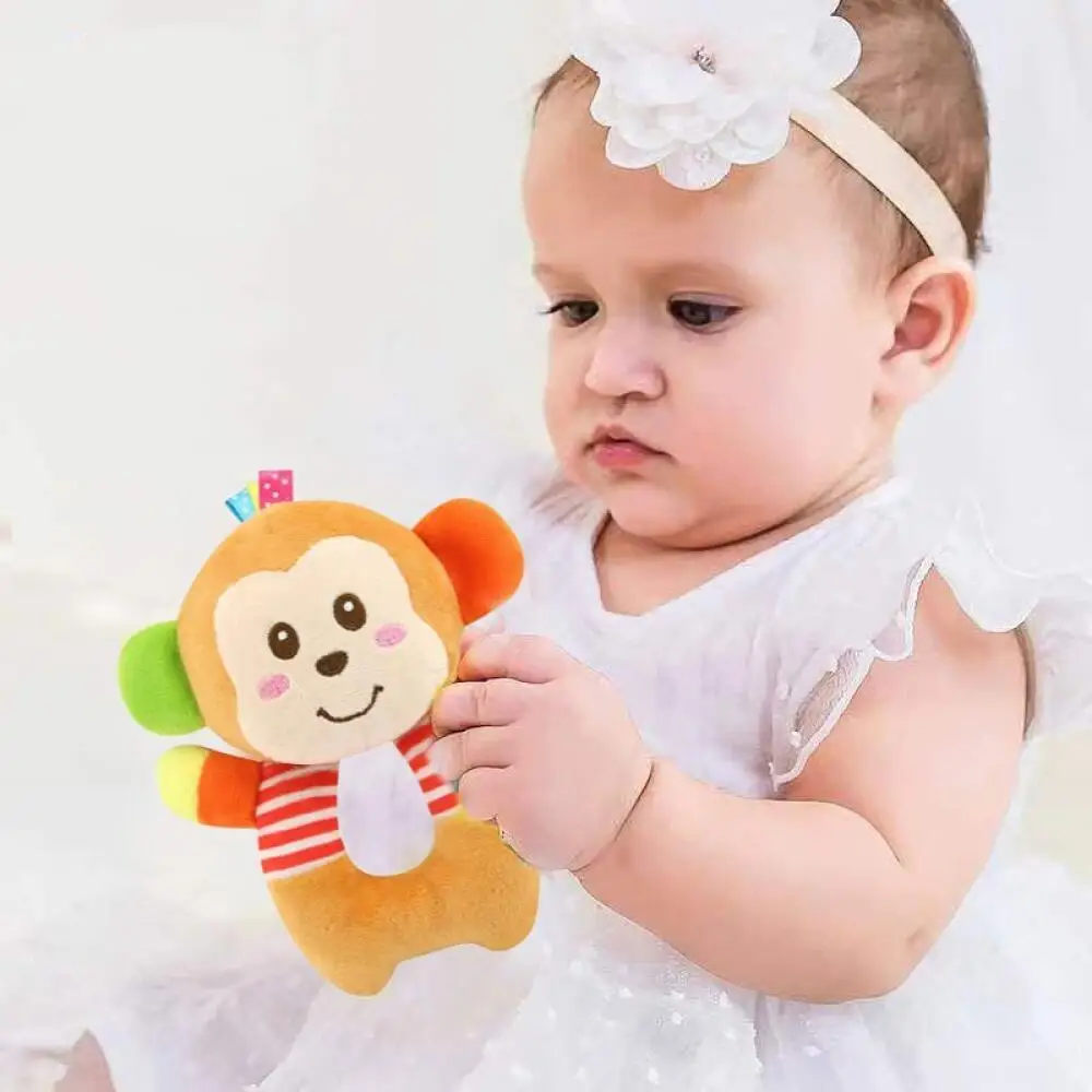 Giraffe car bells Elephant and monkey hand rattles Soothing plush Teether toys for baby