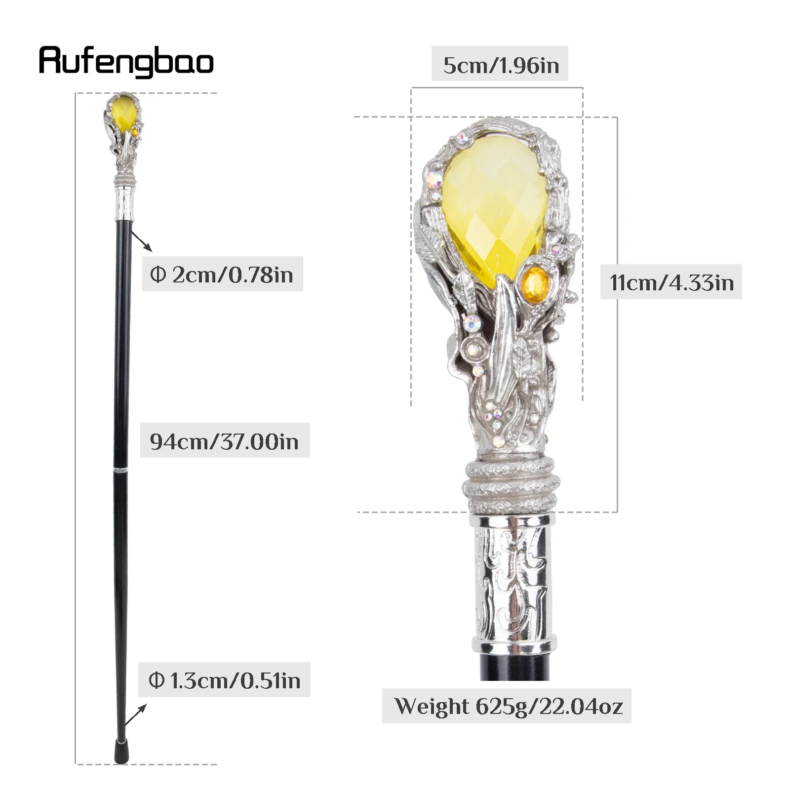 Bastone da passeggio dorato tipo diamante giallo bastone da passeggio decorativo moda gentiluomo elegante pomello di canna Cosplay Crosier 94cm