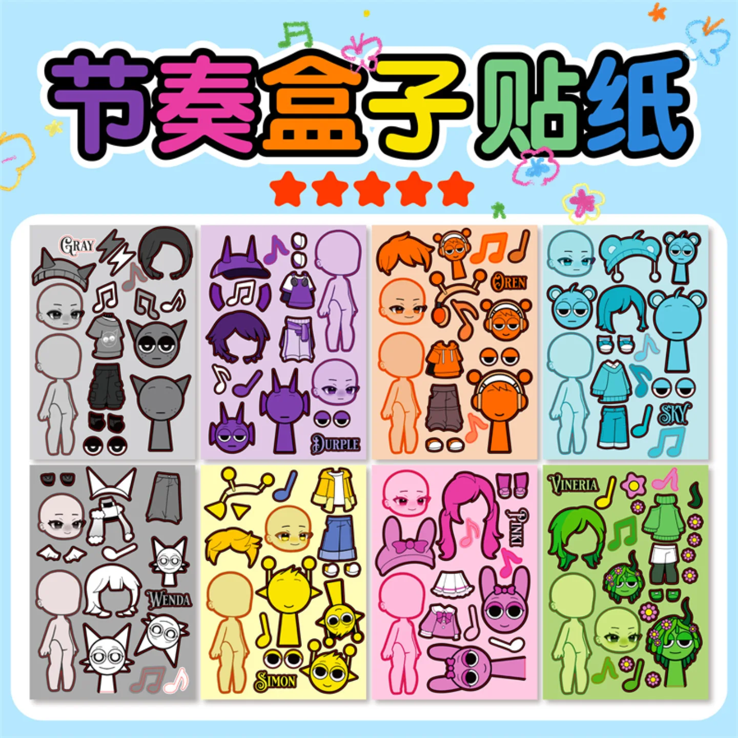 

8Pcs Cartoon Stickers Make Your Own Sprunkie Sticker Make a Face Stickers for Kids DIY Scrapbook Laptop Skateboard Stickers