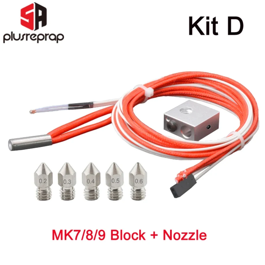 

3D Printer MK8 Hot End Aluminum Heated Block with Thermistor Ceramic Heater Nozzles Kit for 1.75mm Filament 12V/24V