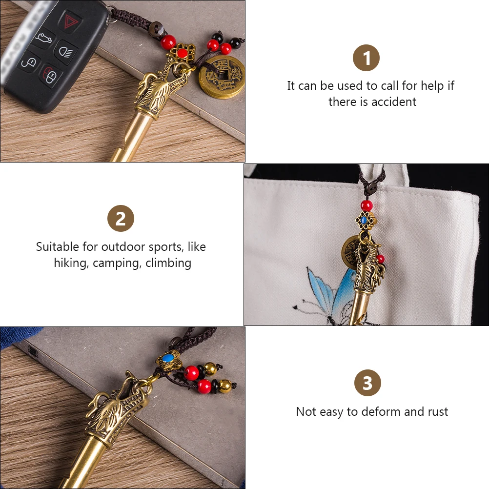 

Brass Retro Dragon Head Whistle Exquisite Keychain Pendant for Outdoor Survival Hiking Camping Lightweight Portable Emergency