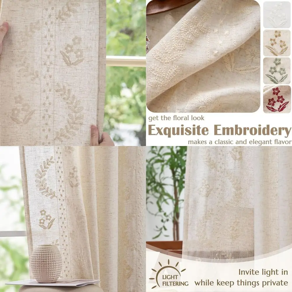 

Цветочные шторы из смеси льна цвета слоновой кости, длина 84, вышитый стиль фермерского дома для спальни и гостиной, набор из 2 панелей