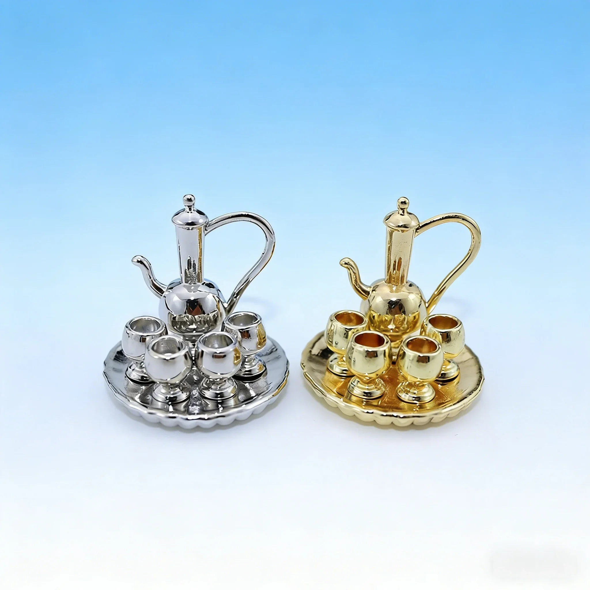 1/12 Scale Mini Round Tea Set Model, Dollhouse Miniature Tableware for Scene Decoration