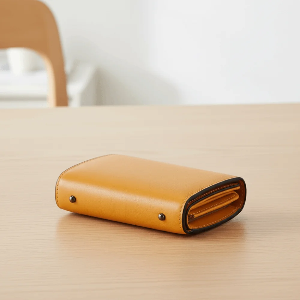 PU Leather Business Short Wallet Snap Closure Solid Color Tri-fold Card Holder Ultra-Thin Design Multi-slot Design Coin Purse