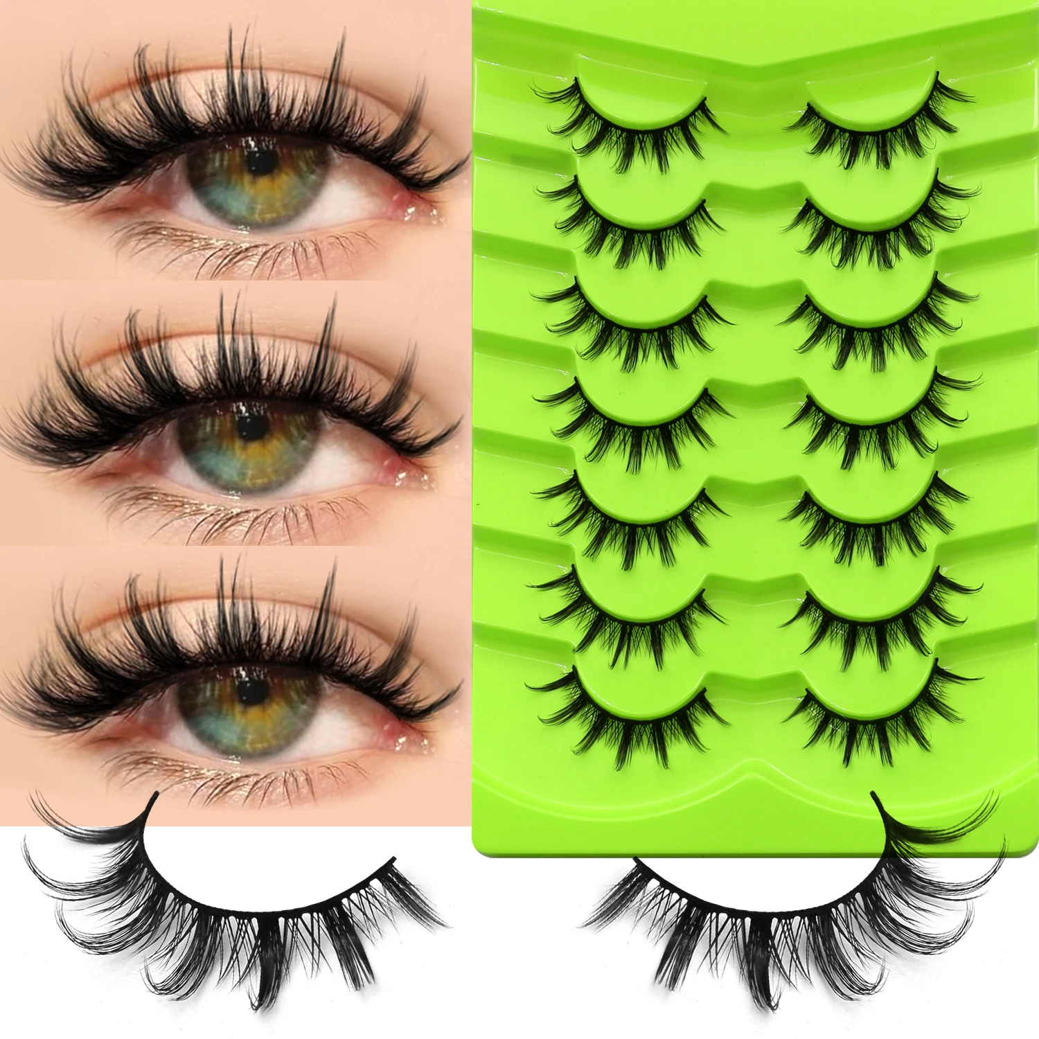 GROINNEYA Manga Falsche Wimpern, natürliche nasse Wimpern, weiche Kreuzwimpern, natürlicher Look, lange 3D-Faux-Nerzwimpern, Make-up