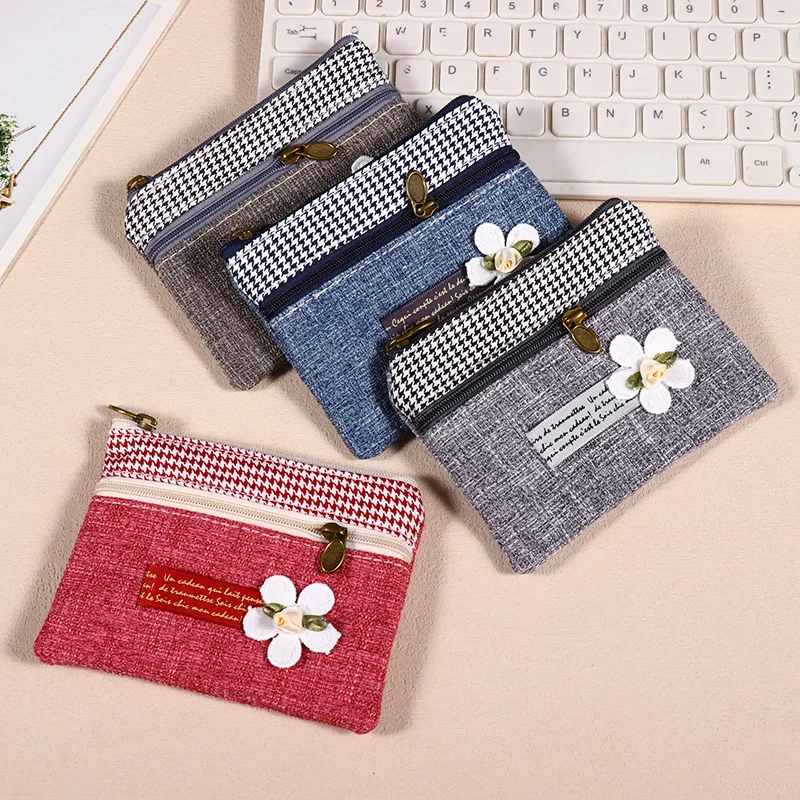 

Fashion Flower Multi-layer Cotton Fabric Coin Purse Women Card Wallet Small Change Bag Retro Canvas Female Hand Purses Pouch