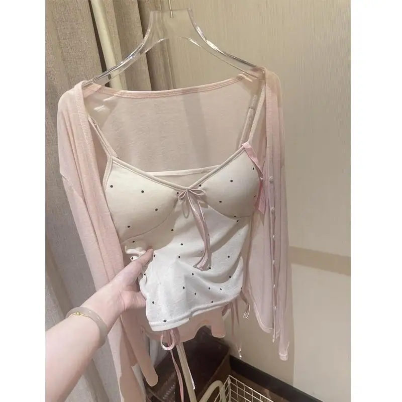 

Летний женский топ на бретелях в горошек с узлом, облегающий, для ношения поверх одежды, в стиле Pure Desire