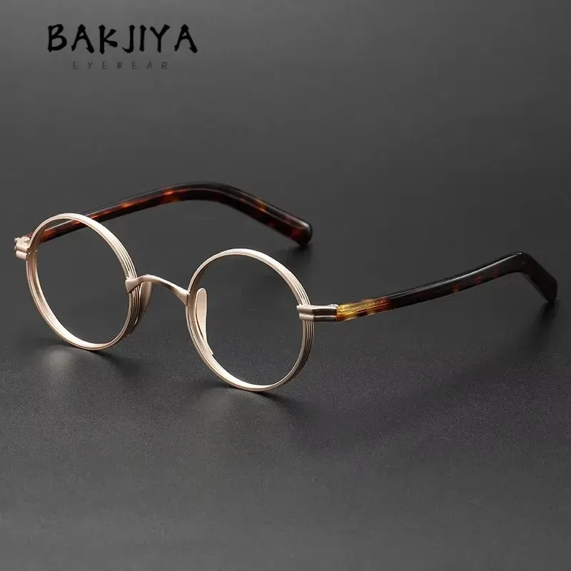 

Vintage Tortoiseshell Plate Titanium Glasses Frames Men Women Retro Round Eyeglasses Wide Brim Design Myopia Small-sized Eyewear