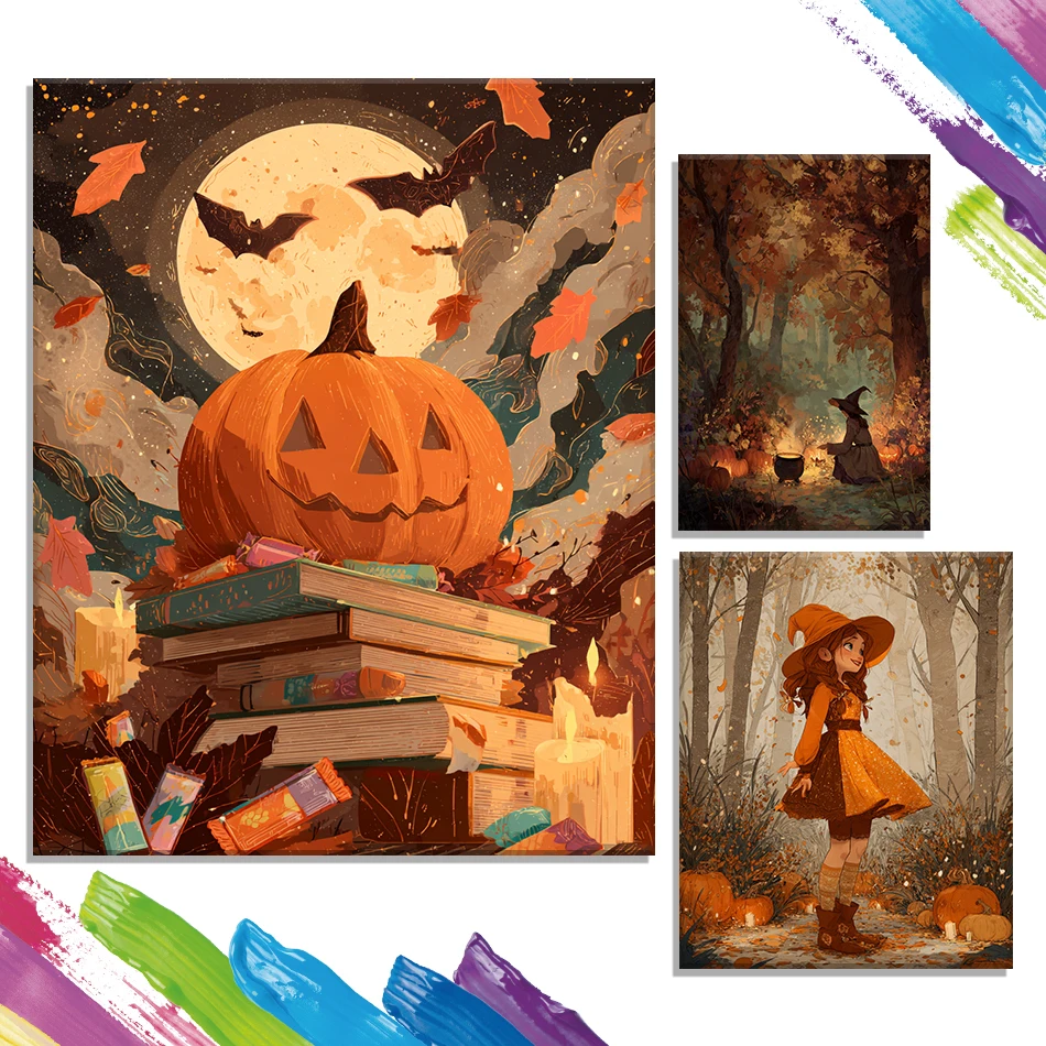 

GATYZTORY Paintings For Painting By Numbers Halloween Witch Pumpkin Festival Gift Markers By Numbers hand drawn Diy Crafts Kits