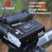 X-TIGER Bike Light 1200LM Headlight USB Rechargeable lPX-6 Waterproof Flashlight 6 Modes MTB Bicycle Front Lamp