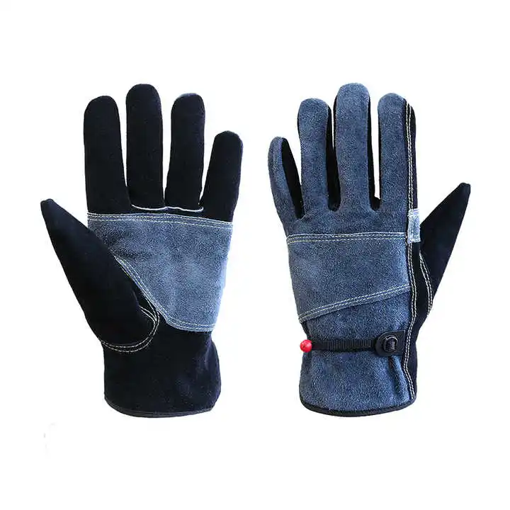 Cow Split Leather Work Gloves Adjustable Cuffs  BBQ Wear Resistant Gardening Safety Protective Gloves