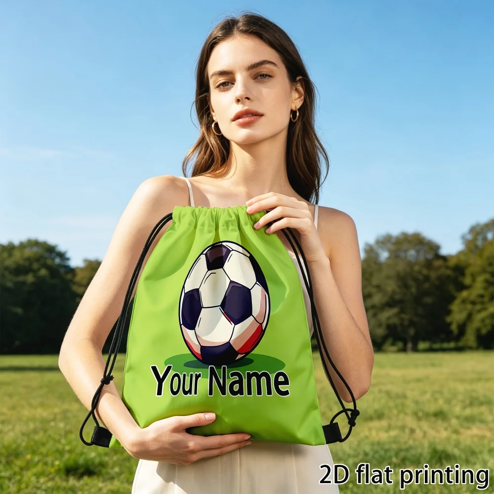 1Pc Custom Name/Text Soccer Ball Pattern Drawstring Backpack, Lightweight Sports Bag, Gym Storage Bag, Outdoor Travel Rucksack