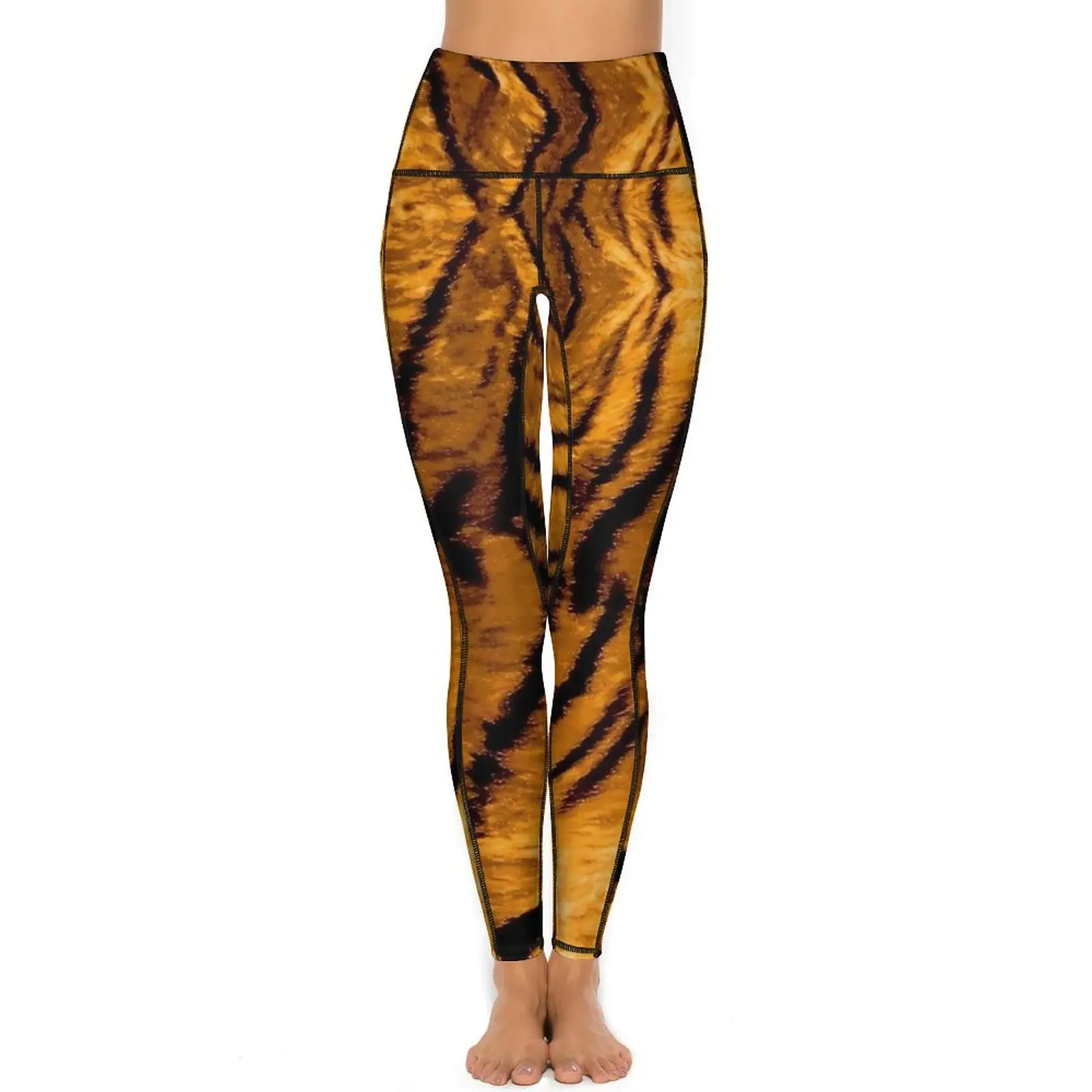 Beautiful Golden Tiger Print Yoga Pants Pockets  Leggings Sexy Push Up Kawaii Yoga Sports Tights Elastic Graphic Gym Leggins