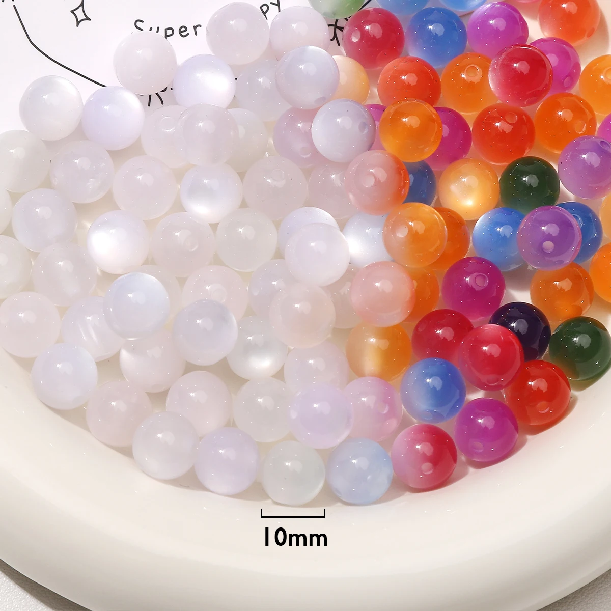 50Pcs 10mm Resin UV Color Changing Beads Imitation Cat Eye Loose Spacer Beads for Jewelry Making DIY Bracelet Necklace Accessori