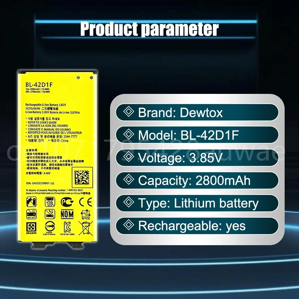 New 2700mAh BL-42D1F Replacement Battery for LG G5 VS987 US992 H820 H840 H850 H830 H831 H868 F700S F700K H960 H860N LS992