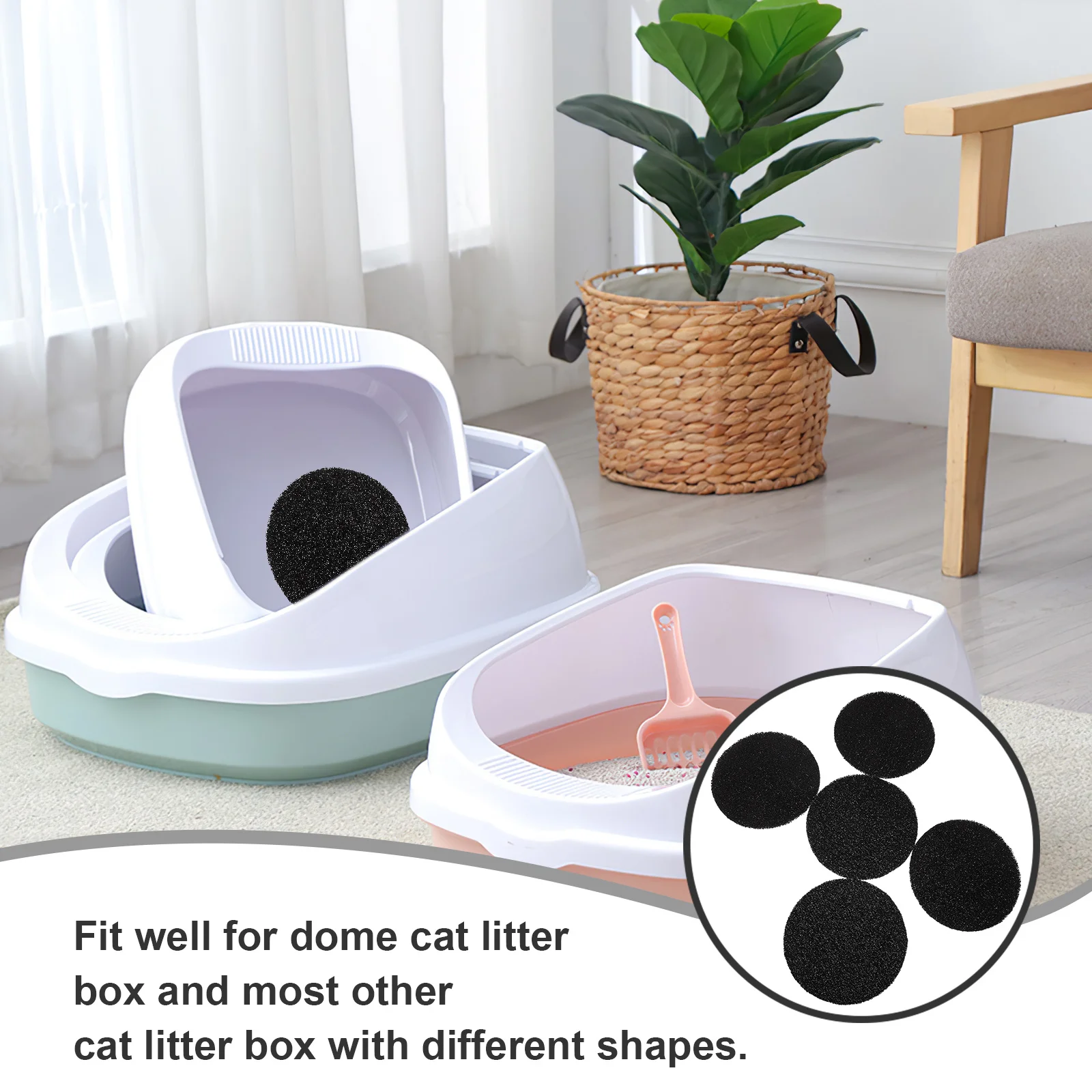 

5pcs Odor Eliminating Filter Pads 6.25In 10Mm Thick Activated Carbon For Cat Litter Box Replacement Charcoal Filters Pet