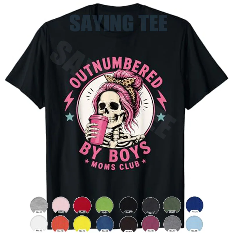 Y2k Skeleton Damen-T-Shirt für Kaffeeliebhaber, lustiges Outnumbered By Boys Boy Mom Club Skeleton Chaos Life T-Shirt, neuartiges Mode-T-Shirt