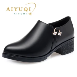 AIYUQI Women Large Size Shoes 2024 New Genuine Leather Fashion Shoes Women Anti-Slip Round Toe Rhinestone Women Shoes