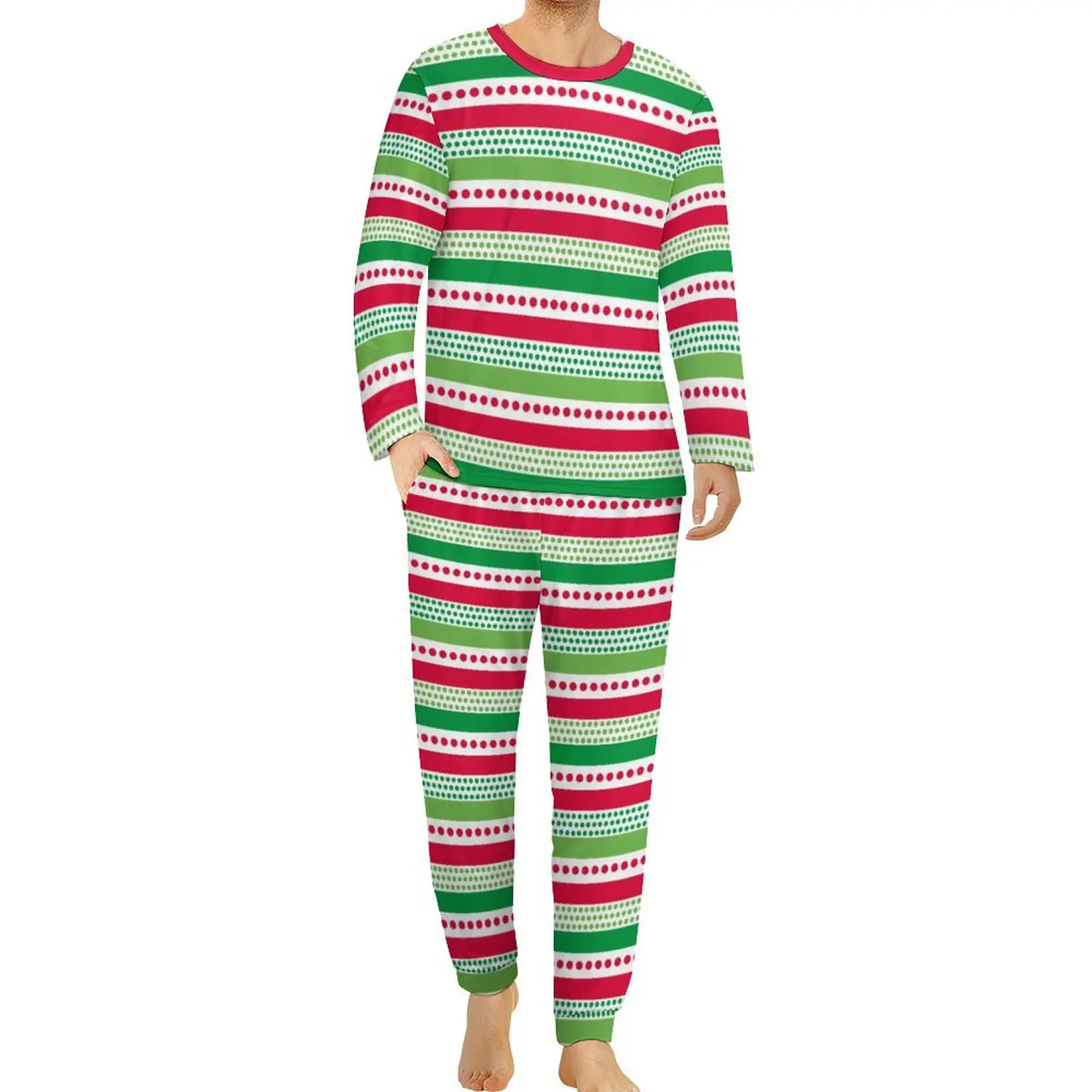 Polka Dots And Stripes Pajamas Spring 2 Piece Christmas Print Warm Pajamas Set Men Long Sleeves Casual Graphic Nightwear 4XL 5XL