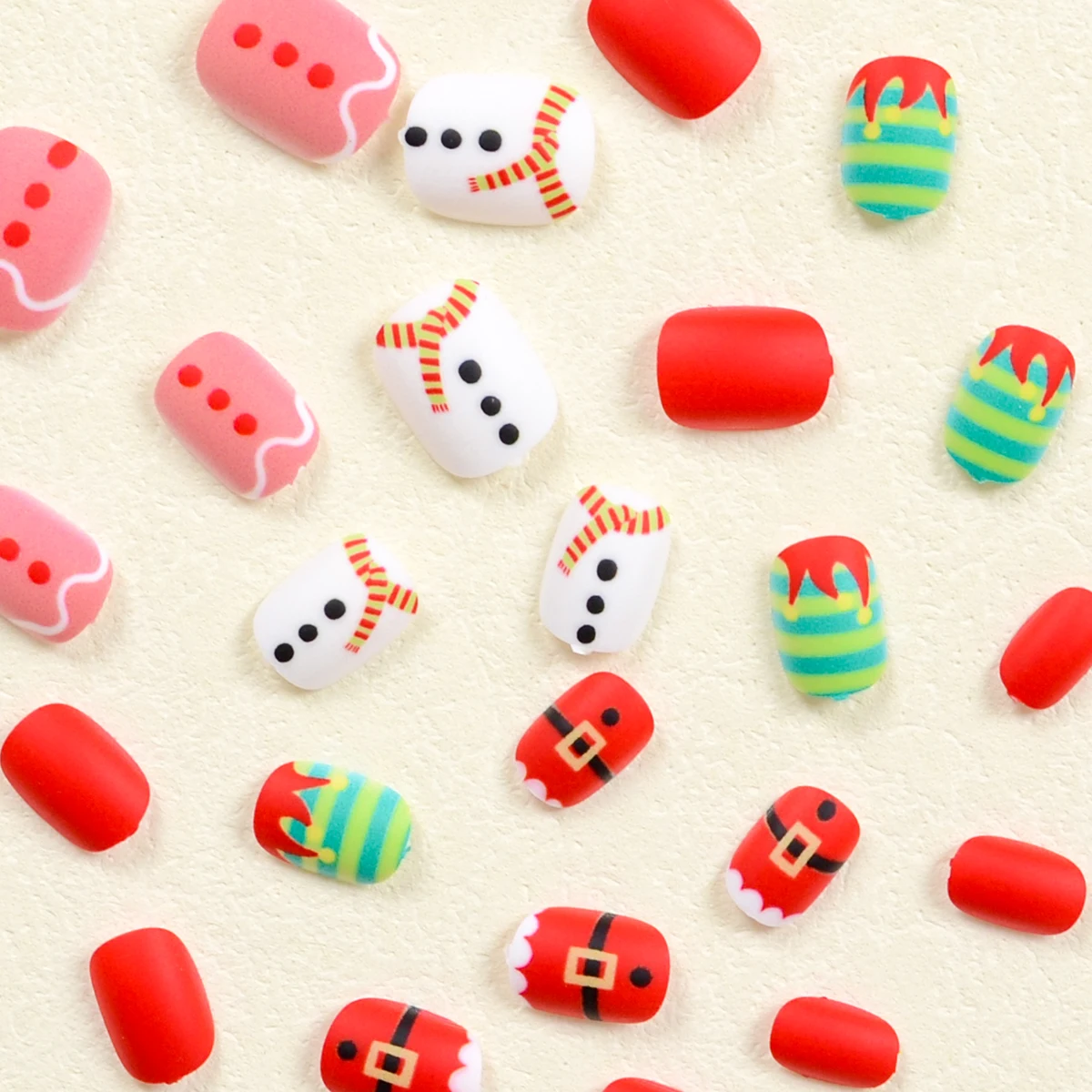 Short Oval Natal série unha patch set, traje fosco, cachecol boneco de neve, padrão desgaste armadura, desenhos animados bonitos, 24 pcs