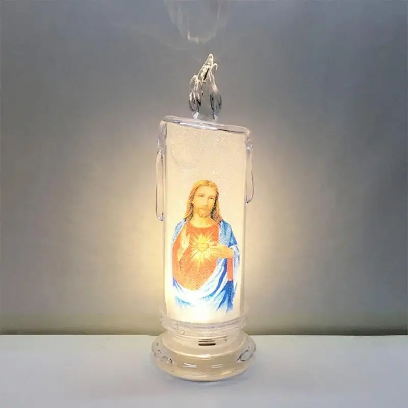 A3PA Jesus Virgin Christ Lamp Romantic Tealight Electronic Flameless LED Devotional Prayer Candles Light