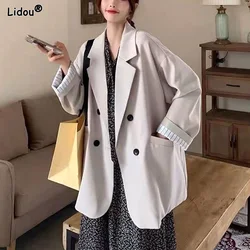 Korean Fashion 2023 Women's Clothing Business Casual Loose Blazers Solid Color Temperament Pockets Button Spring Summer Thin